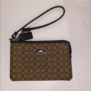 Coach black and brown zipper wallet/wristlet